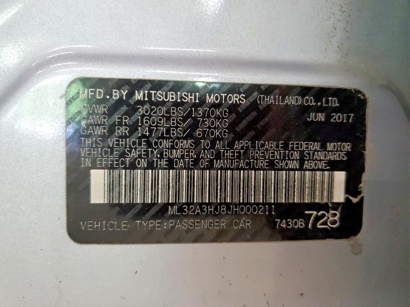 Aukcja sprzedaży 2018 Mitsubishi Mirage, vin: ML32A3HJ8JH000211, numer aukcji: 54388786