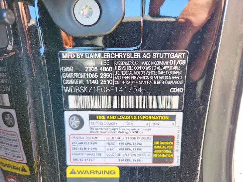 Aukcja sprzedaży 2008 Mercedes-benz Sl550, vin: WDBSK71F08F141754, numer aukcji: 52752106