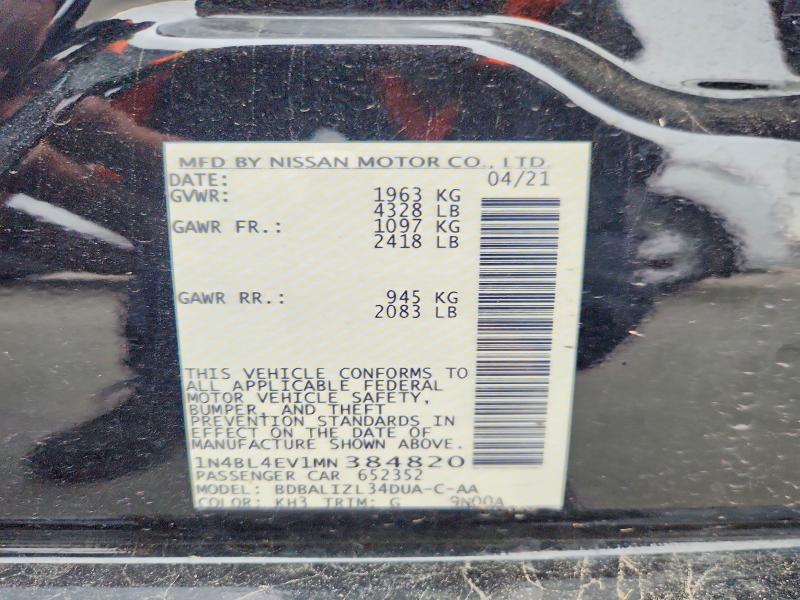2021 Nissan Altima მანქანა იყიდება აუქციონზე, vin: 1N4BL4EV1MN384820, აუქციონის ნომერი: 53064976