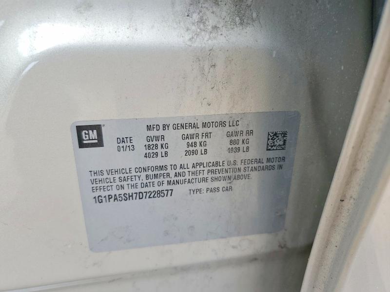 52847316 :رقم المزاد ، 1G1PA5SH7D7228577 vin ، 2013 Chevrolet Cruze مزاد بيع