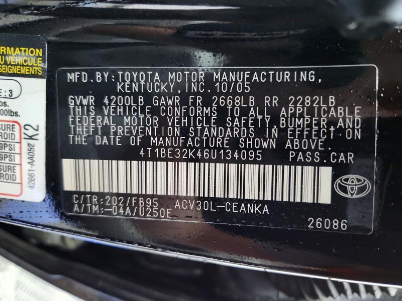 Продажа на аукционе авто 2006 Toyota Camry, vin: 4T1BE32K46U134095, номер лота: 53268876