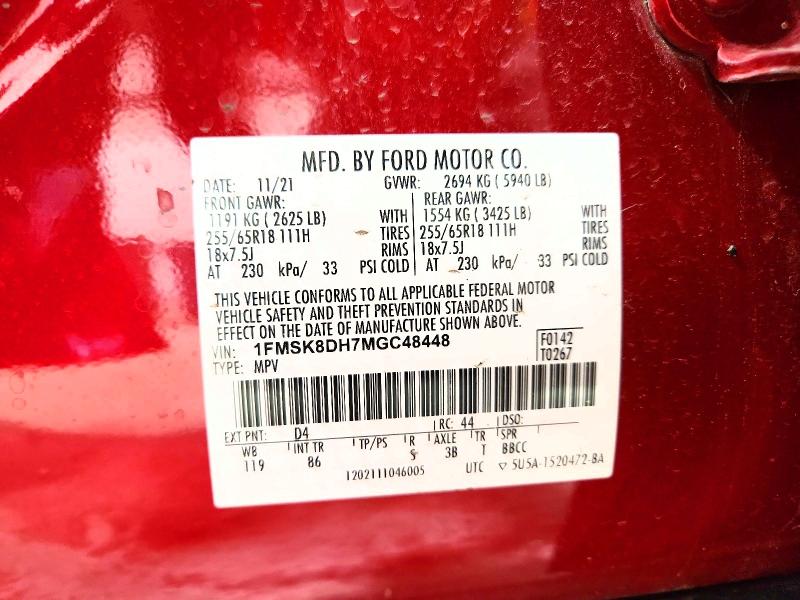 Aukcja sprzedaży 2021 Ford Explorer, vin: 1FMSK8DH7MGC48448, numer aukcji: 54062556