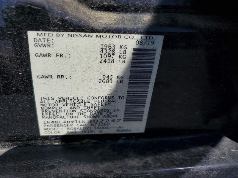 2020 Nissan Altima მანქანა იყიდება აუქციონზე, vin: 1N4BL4BV1LN302247, აუქციონის ნომერი: 54147316