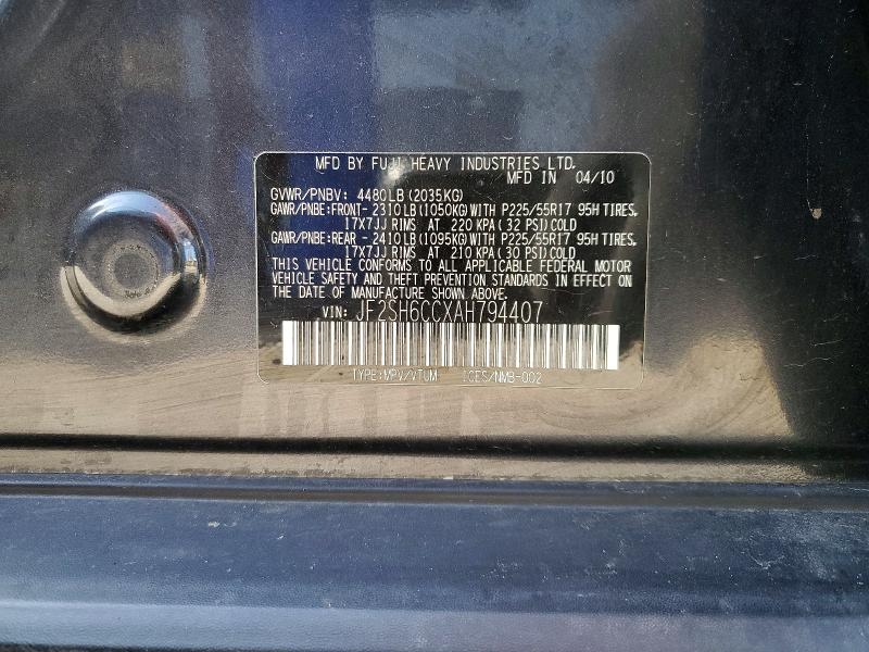Aukcja sprzedaży 2010 Subaru Forester, vin: JF2SH6CCXAH794407, numer aukcji: 53758696
