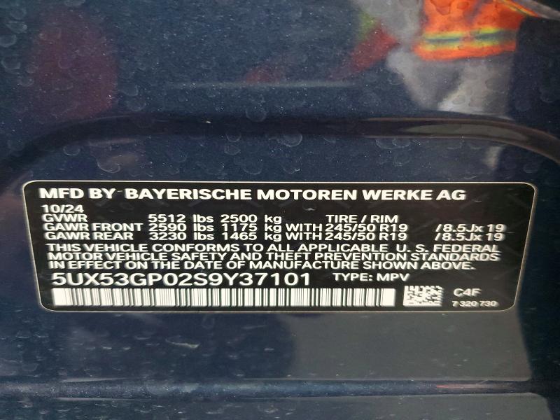 2025 Bmw X3 მანქანა იყიდება აუქციონზე, vin: 5UX53GP02S9Y37101, აუქციონის ნომერი: 53216326