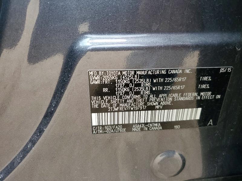 Продажа на аукционе авто 2015 Toyota Rav4, vin: 2T3WFREV7FW197917, номер лота: 53305676