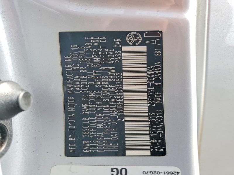 Aukcja sprzedaży 2016 Toyota Corolla, vin: 2T1BURHE9GC647532, numer aukcji: 54191986