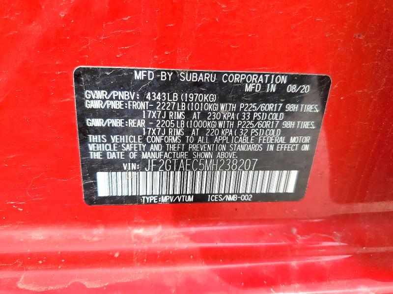 Aukcja sprzedaży 2021 Subaru Crosstrek, vin: JF2GTAEC5MH238207, numer aukcji: 52661876