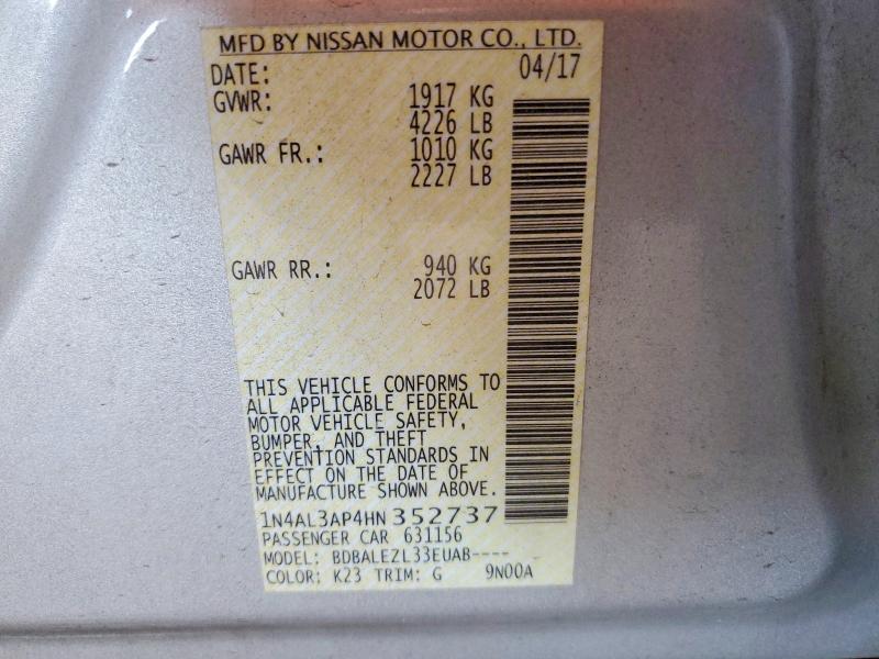 Продажа на аукционе авто 2017 Nissan Altima, vin: 1N4AL3AP4HN352737, номер лота: 54980116