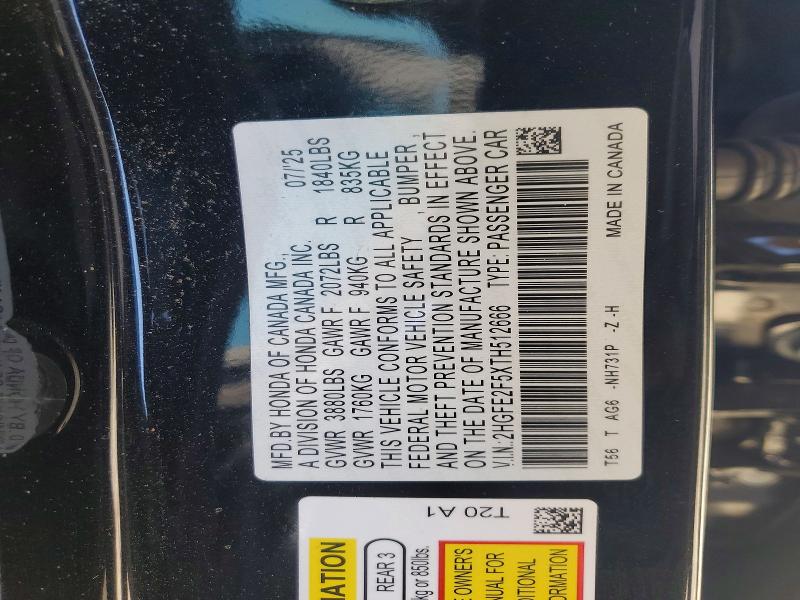 54125096 :رقم المزاد ، 2HGFE2F5XTH512666 vin ، 2026 Honda Civic مزاد بيع