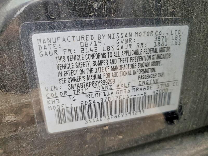 2019 Nissan Sentra მანქანა იყიდება აუქციონზე, vin: 3N1AB7AP8KY399299, აუქციონის ნომერი: 53435846