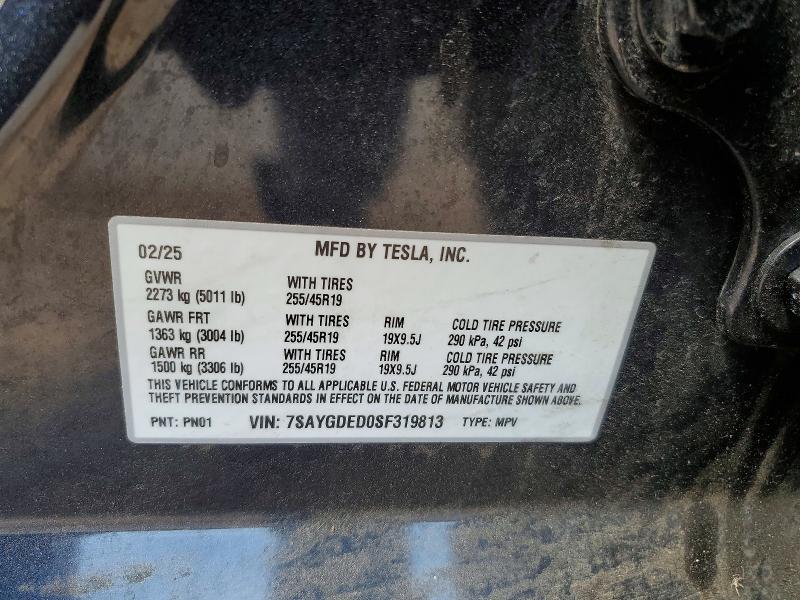 2025 Tesla Model Y მანქანა იყიდება აუქციონზე, vin: 7SAYGDED0SF319813, აუქციონის ნომერი: 54106686