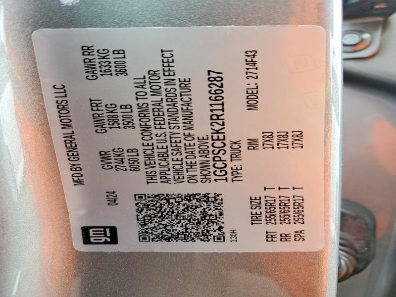 2024 Chevrolet Colorado მანქანა იყიდება აუქციონზე, vin: 1GCPSCEK2R1166287, აუქციონის ნომერი: 52007626