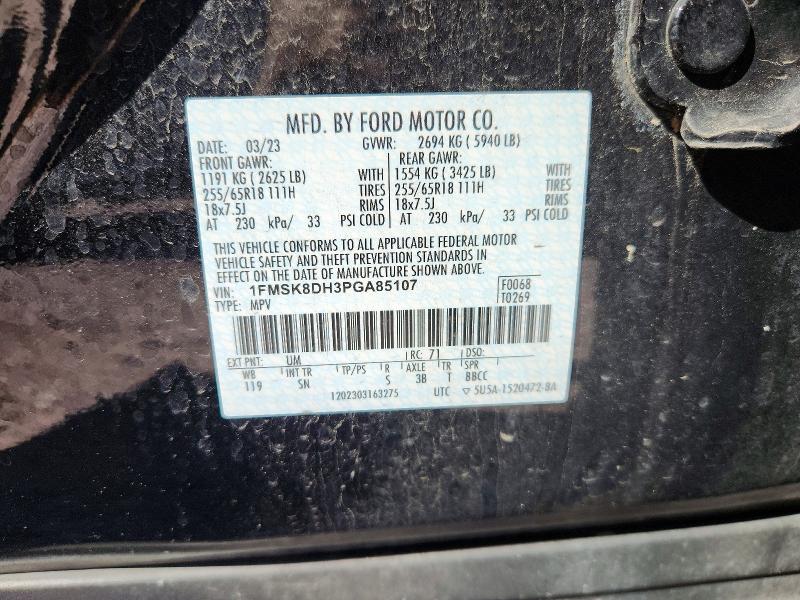 52165236 :رقم المزاد ، 1FMSK8DH3PGA85107 vin ، 2023 Ford Explorer مزاد بيع