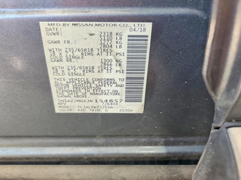 52594536 :رقم المزاد ، 5N1AZ2MGXJN154857 vin ، 2018 Nissan Murano مزاد بيع