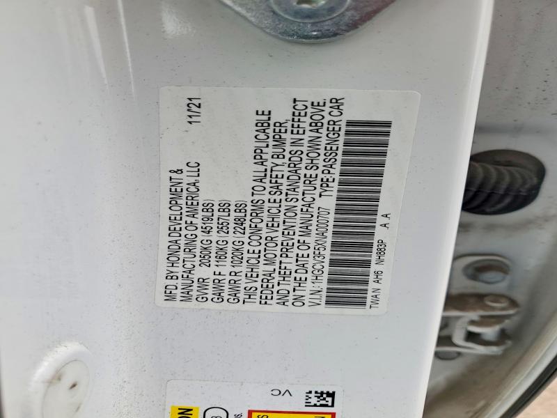 Aukcja sprzedaży 2022 Honda Accord, vin: 1HGCV3F5XNA000707, numer aukcji: 53691466