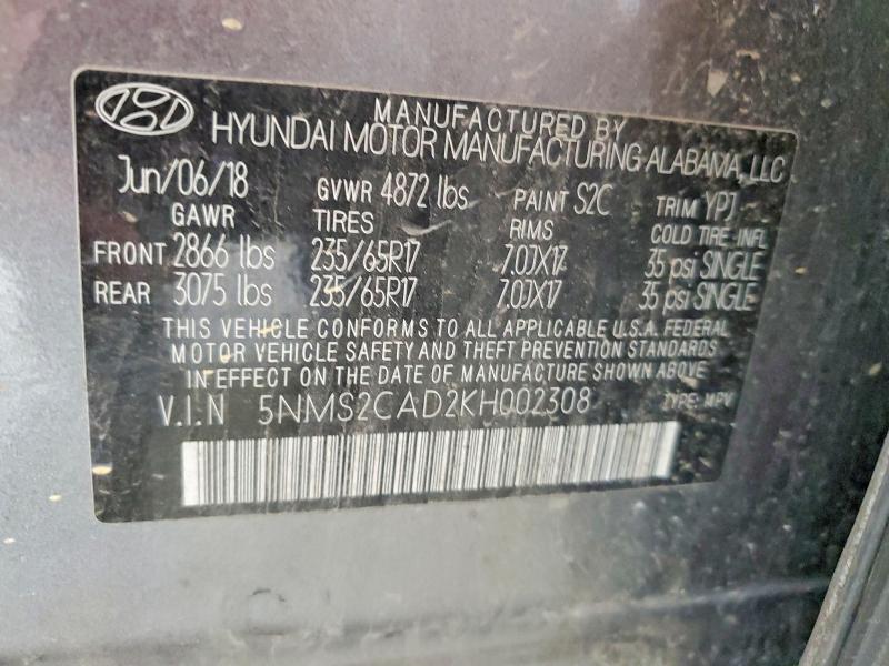 Продаж на аукціоні авто 2019 Hyundai Santa Fe, vin: 5NMS2CAD2KH002308, номер лоту: 55324426