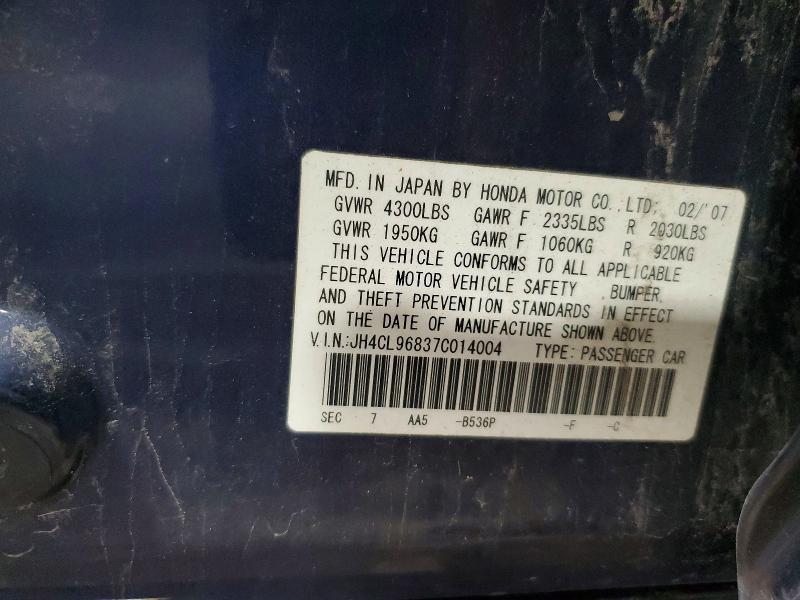 Продаж на аукціоні авто 2007 Acura Tsx, vin: JH4CL96837C014004, номер лоту: 51989956