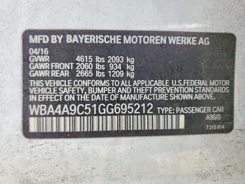 52438736 :رقم المزاد ، WBA4A9C51GG695212 vin ، 2016 Bmw 428 مزاد بيع