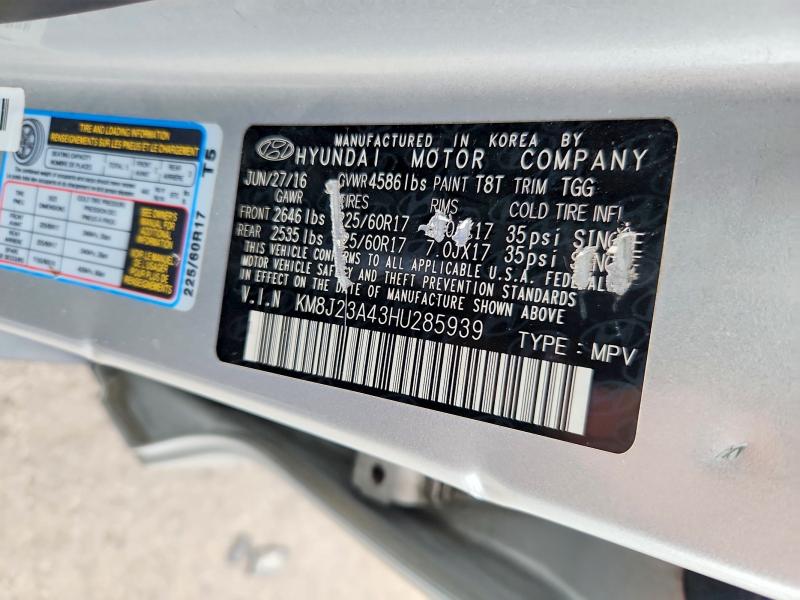 54295026 :رقم المزاد ، KM8J23A43HU285939 vin ، 2017 Hyundai Tucson مزاد بيع