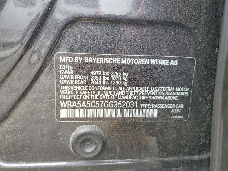 Aukcja sprzedaży 2016 Bmw 528, vin: WBA5A5C57GG352031, numer aukcji: 54814276
