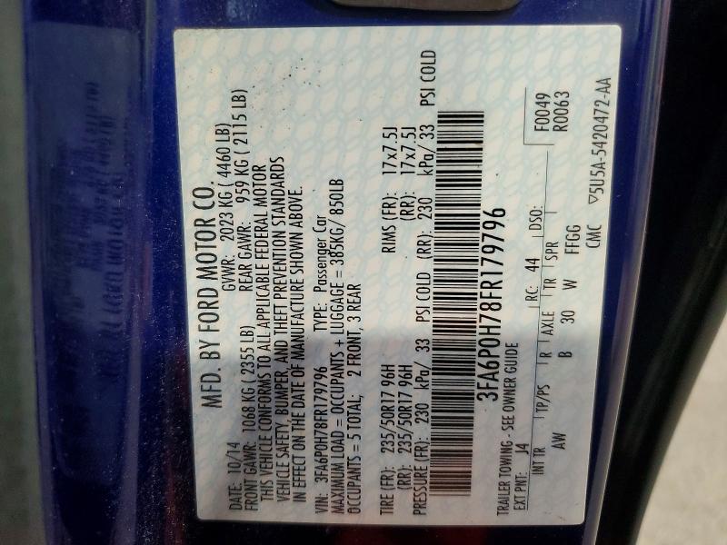 53530546 :رقم المزاد ، 3FA6P0H78FR179796 vin ، 2015 Ford Fusion مزاد بيع
