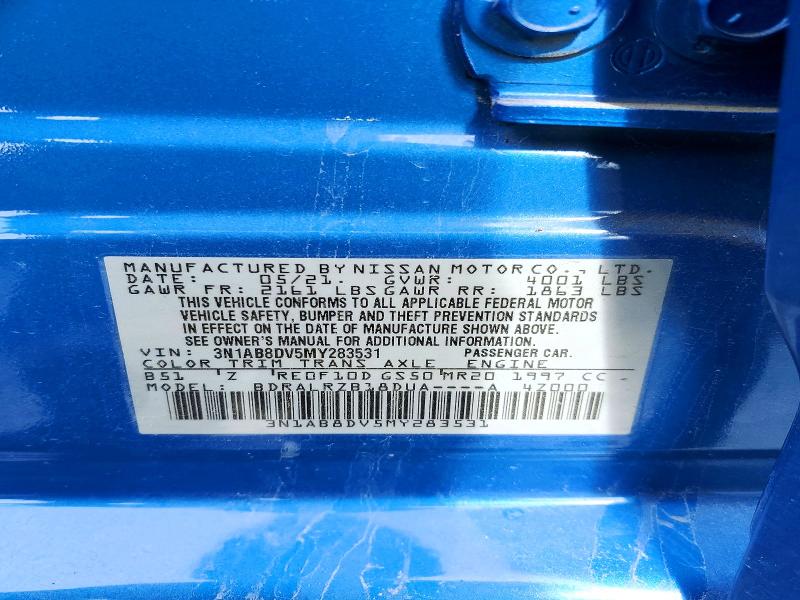 53552606 :رقم المزاد ، 3N1AB8DV5MY283531 vin ، 2021 Nissan Sentra مزاد بيع
