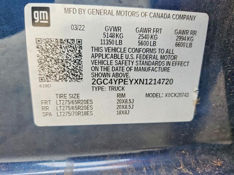 Aukcja sprzedaży 2022 Chevrolet Silverado, vin: 2GC4YPEYXN1214720, numer aukcji: 53223136