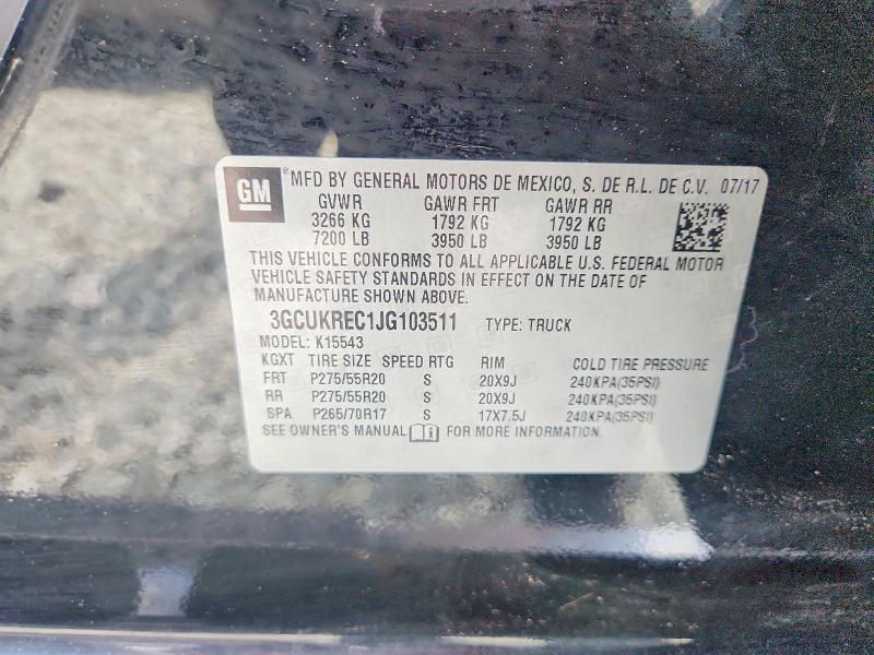 Aukcja sprzedaży 2018 Chevrolet Silverado, vin: 3GCUKREC1JG103511, numer aukcji: 55356586