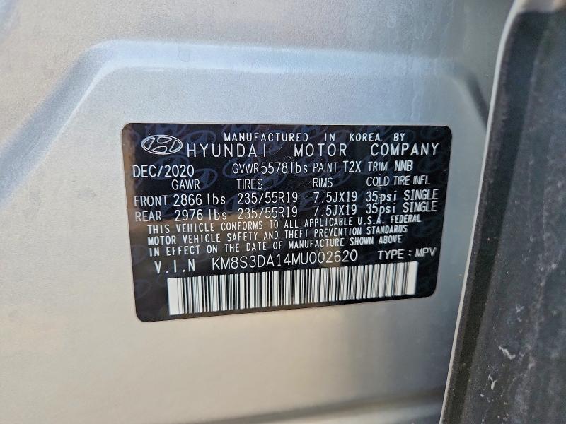 Продажа на аукционе авто 2021 Hyundai Santa Fe, vin: KM8S3DA14MU002620, номер лота: 53275176