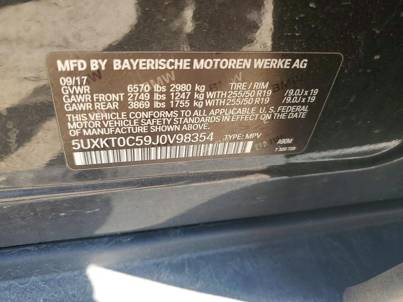 52813176 :رقم المزاد ، 5UXKT0C59J0V98354 vin ، 2018 Bmw X5 مزاد بيع