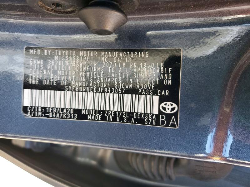 2018 Toyota Corolla მანქანა იყიდება აუქციონზე, vin: 5YFBURHE0JP843057, აუქციონის ნომერი: 54682156