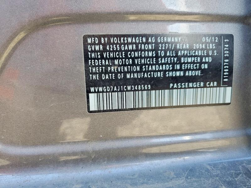 2012 Volkswagen Gti მანქანა იყიდება აუქციონზე, vin: WVWGD7AJ1CW348569, აუქციონის ნომერი: 50909066