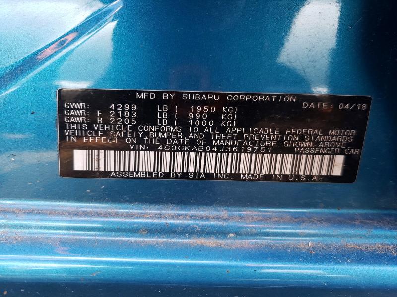 52353516 :رقم المزاد ، 4S3GKAB64J3619751 vin ، 2018 Subaru Impreza مزاد بيع