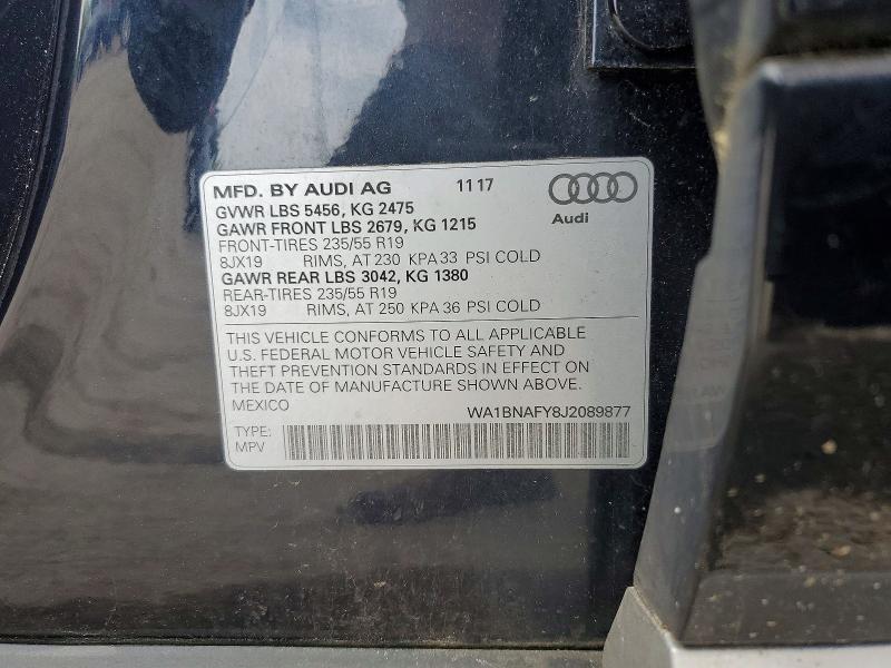 2018 Audi Q5 მანქანა იყიდება აუქციონზე, vin: WA1BNAFY8J2089877, აუქციონის ნომერი: 52390246