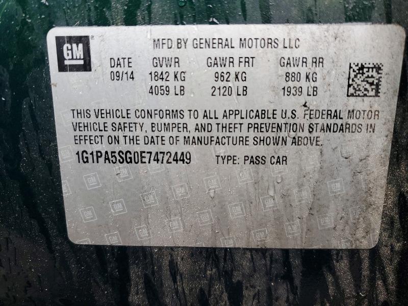 Aukcja sprzedaży 2014 Chevrolet Cruze, vin: 1G1PA5SG0E7472449, numer aukcji: 52546546