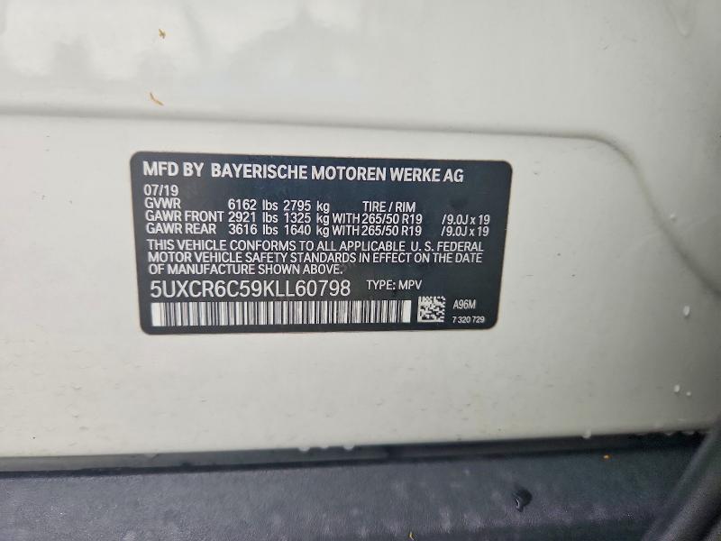 55102956 :رقم المزاد ، 5UXCR6C59KLL60798 vin ، 2019 Bmw X5 مزاد بيع