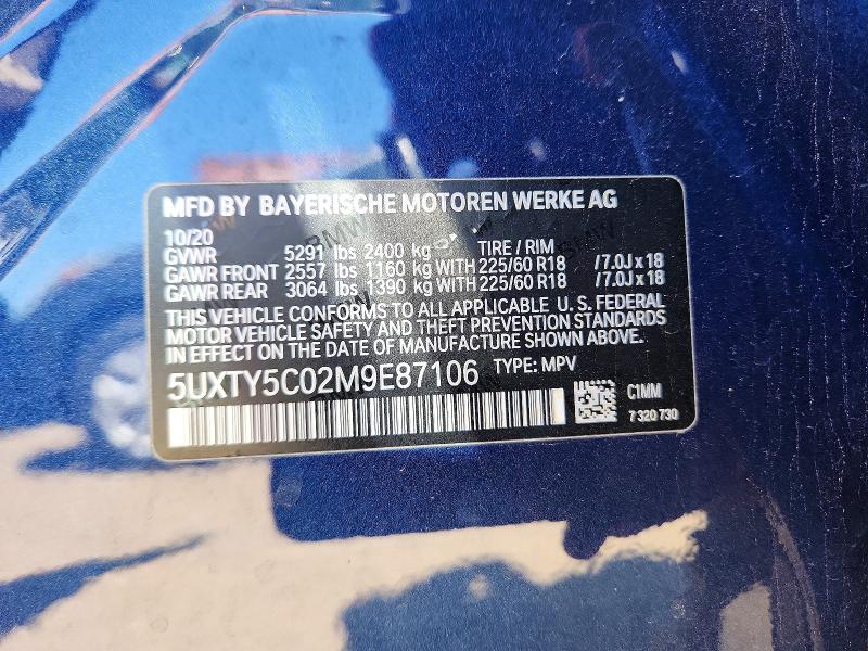 2021 Bmw X3 მანქანა იყიდება აუქციონზე, vin: 5UXTY5C02M9E87106, აუქციონის ნომერი: 55072186