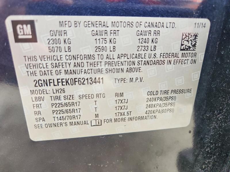 Aukcja sprzedaży 2015 Chevrolet Equinox, vin: 2GNFLFEK0F6213441, numer aukcji: 52533426