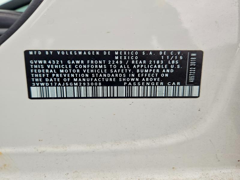 Aukcja sprzedaży 2016 Volkswagen Jetta, vin: 3VWD17AJ5GM293008, numer aukcji: 54702446