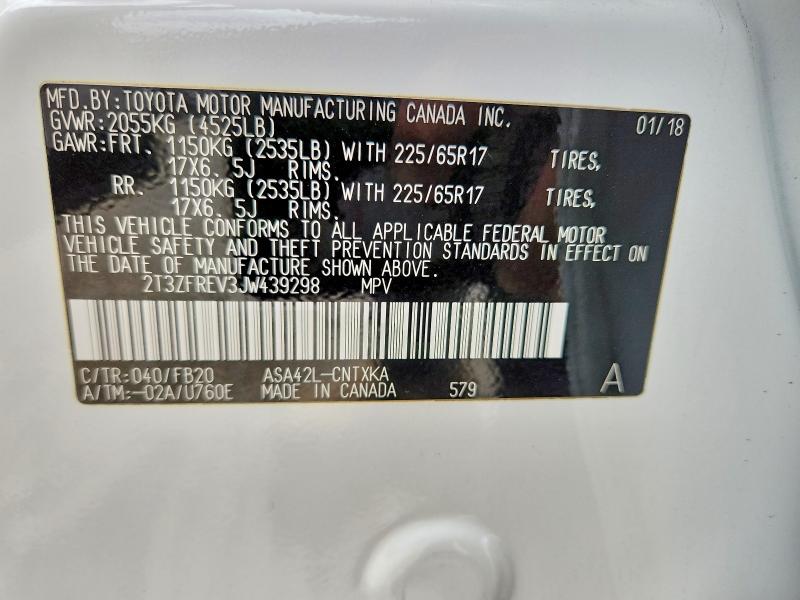 54820286 :رقم المزاد ، 2T3ZFREV3JW439298 vin ، 2018 Toyota Rav4 مزاد بيع