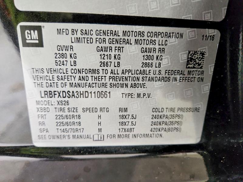 53529096 :رقم المزاد ، LRBFXDSA3HD110661 vin ، 2017 Buick Envision مزاد بيع