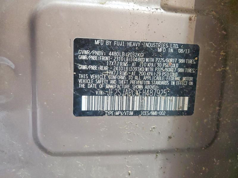 2014 Subaru Forester მანქანა იყიდება აუქციონზე, vin: JF2SJAPCXEH487925, აუქციონის ნომერი: 52610936