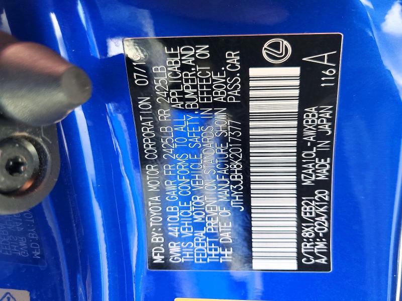 53073956 :رقم المزاد ، JTHY3JBH8K2017377 vin ، 2019 Lexus Ux 200 مزاد بيع