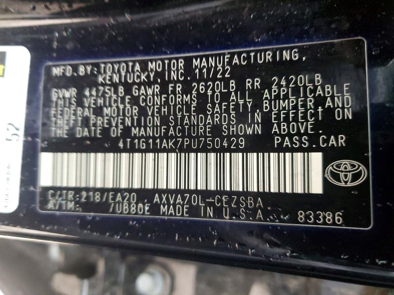 2023 Toyota Camry მანქანა იყიდება აუქციონზე, vin: 4T1G11AK7PU750429, აუქციონის ნომერი: 54856436
