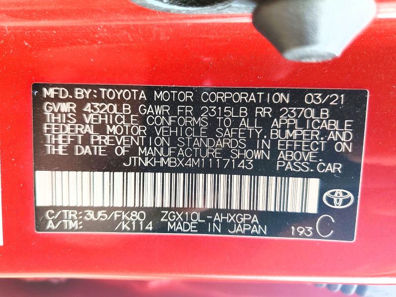 Aukcja sprzedaży 2021 Toyota C-hr, vin: JTNKHMBX4M1117143, numer aukcji: 53649906