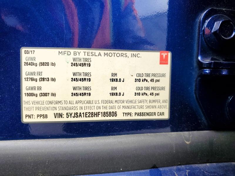 Продаж на аукціоні авто 2017 Tesla Model S, vin: 5YJSA1E28HF185806, номер лоту: 54869496