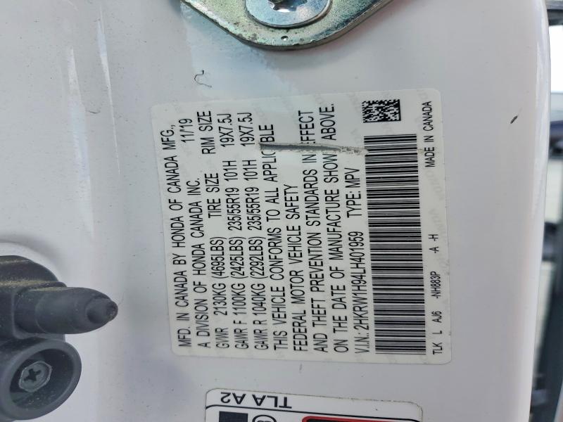 2020 Honda Cr-v მანქანა იყიდება აუქციონზე, vin: 2HKRW1H94LH401959, აუქციონის ნომერი: 52853636