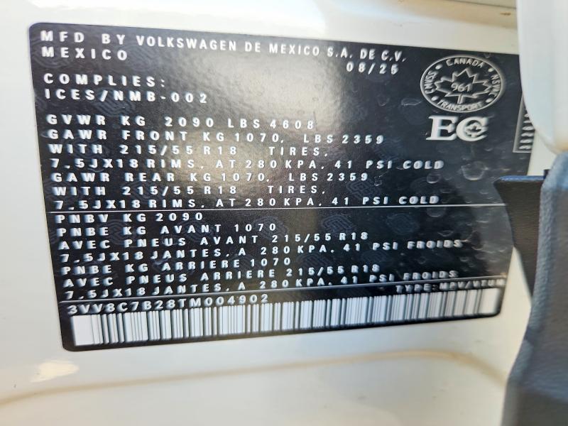 Продажа на аукционе авто 2026 Volkswagen Taos, vin: 3VV8C7B28TM004902, номер лота: 52024036