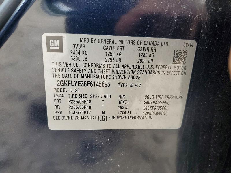 Aukcja sprzedaży 2015 Gmc Terrain, vin: 2GKFLYE36F6145695, numer aukcji: 55622596